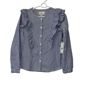Classic Prep girls Gemma Roman Blue Striped Ruffle Blouse sz 14 nwt